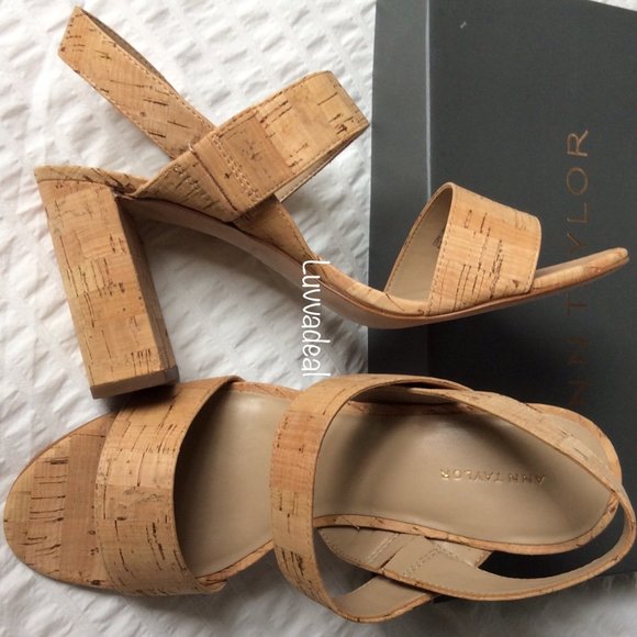ANN TAYLOR Tan 'Lorna' Cork High Heeled Sandals 8.5 - Picture 1 of 8